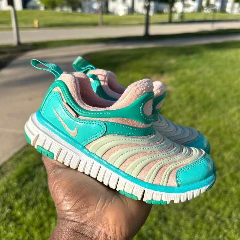 Nike Dynamo Free Kids‎ Slip On Sneakers Toddler Girl Size 11 Teal And Pink